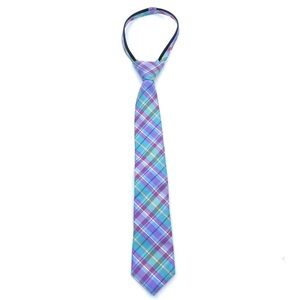 Nordstrom Kids Easy Adjustable Blue Purple Green Plaid Zip Up Silk Tie